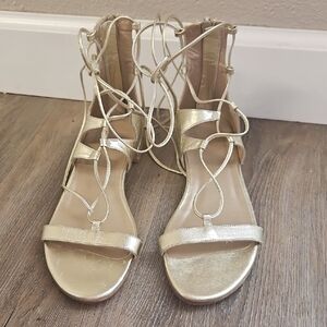 Stuart Weitzman Metallic Gold Lace-Up Sandals